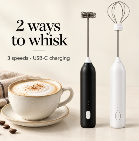 3-Speed Rechargeable Milk Frother & Mini Whisk.